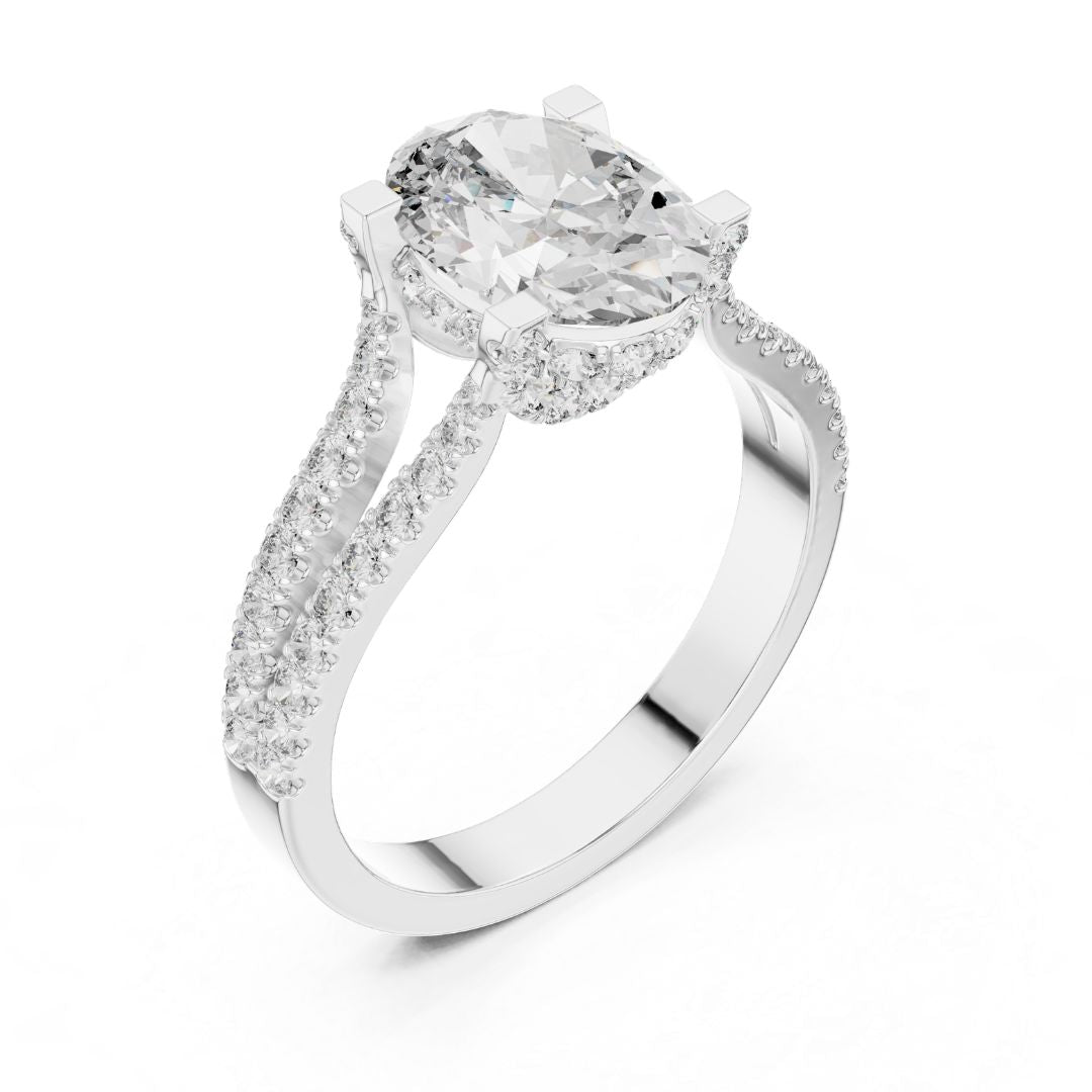 moissanite Diamond ring with a large central gemstone and smaller stones on a white background