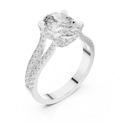 moissanite Diamond ring with a large central gemstone and smaller stones on a white background