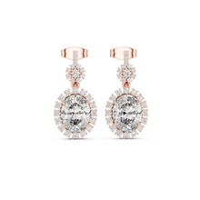 Load image into Gallery viewer, Rose gold earrings with clear Moissanitte gemstones on a white background