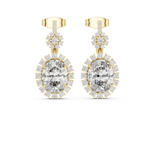 Load image into Gallery viewer, Gold earrings with clear moissanite  gemstones on a white background