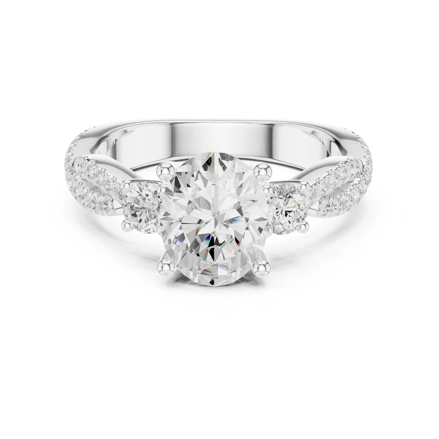 moissanite Diamond ring with a white gemstone on a white background