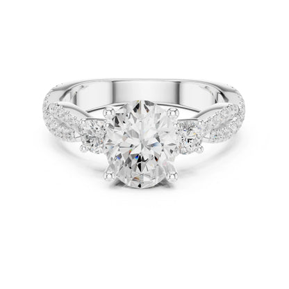 moissanite Diamond ring with a white gemstone on a white background