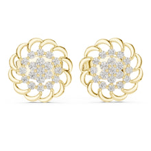Load image into Gallery viewer, Gold earrings with moissanite diamond accents on a white background