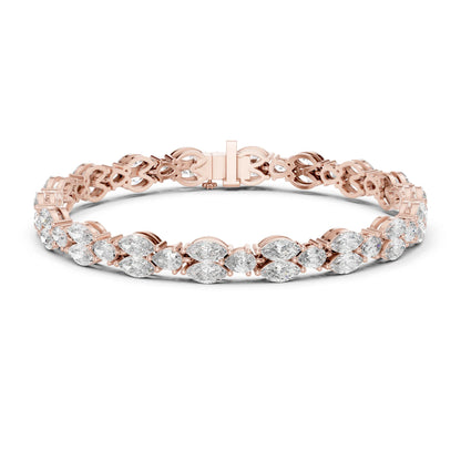 Rose gold bracelet with moissanite diamonds on a white background
