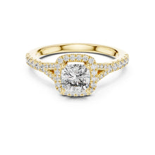 Load image into Gallery viewer, Gold ring with a moissanite diamond on a white background
