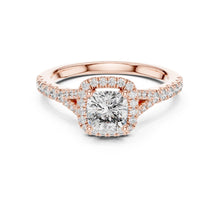 Load image into Gallery viewer, Rose gold ring with a moissanite  diamond on a white background