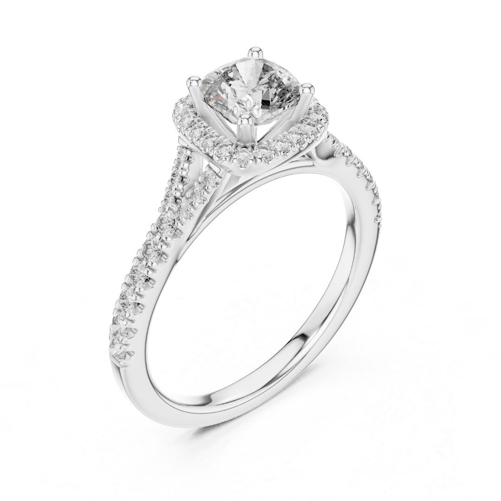 moissanite Diamond ring with a central gemstone and smaller diamonds on a white background