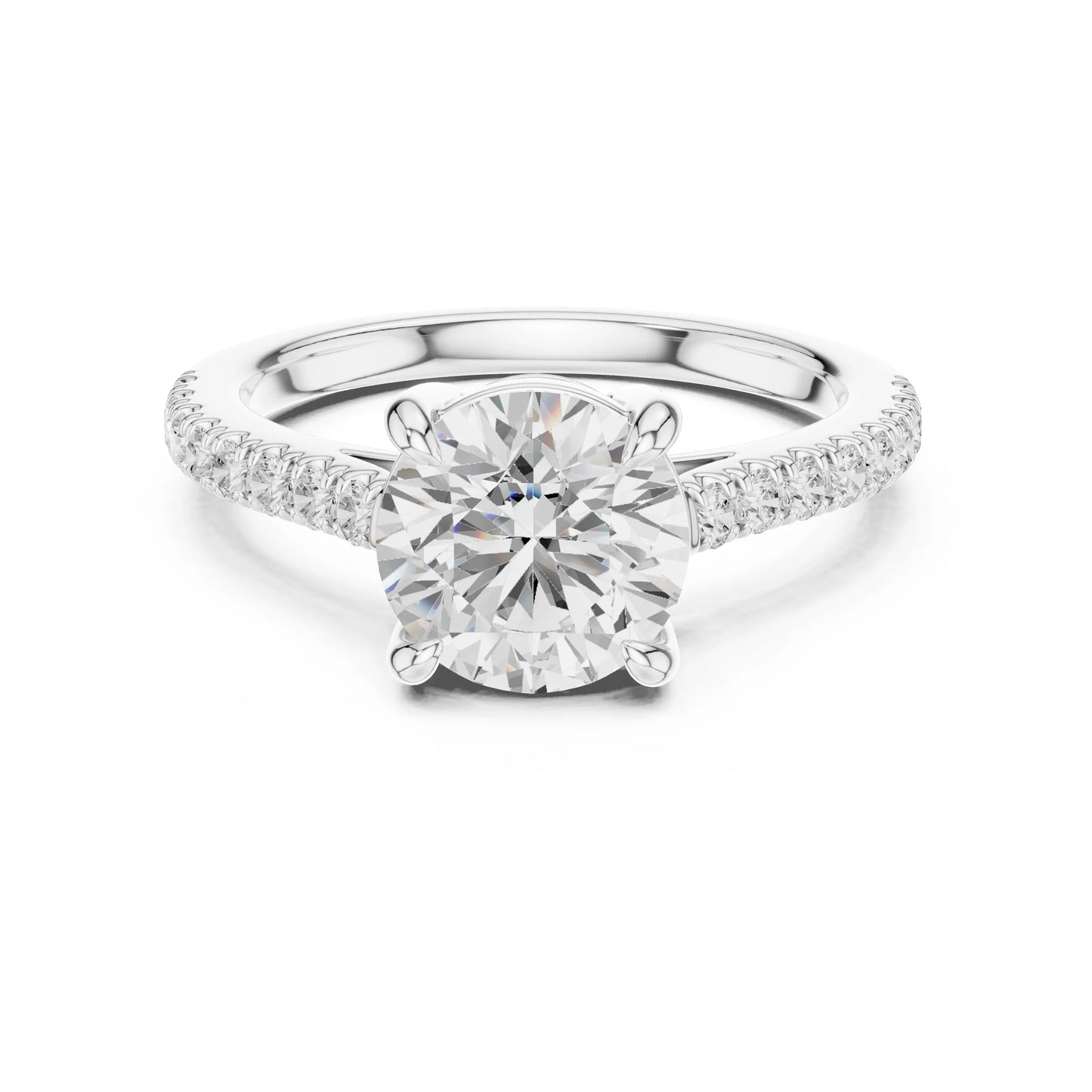 moissanite Diamond ring with a white gemstone on a white background