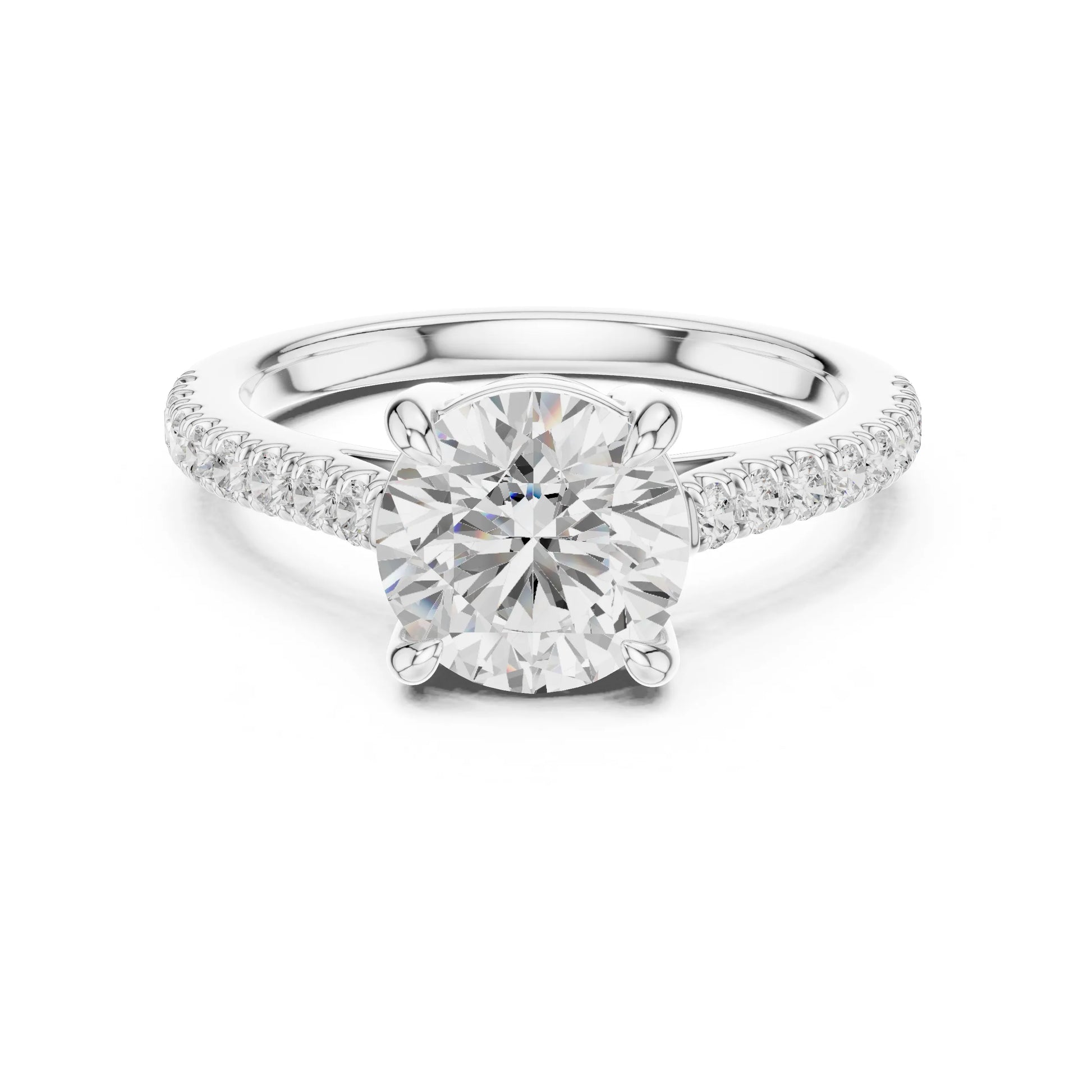 moissanite Diamond ring with a white gemstone on a white background