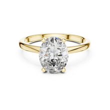 Load image into Gallery viewer, Gold ring with a large moissanite diamond on a white background