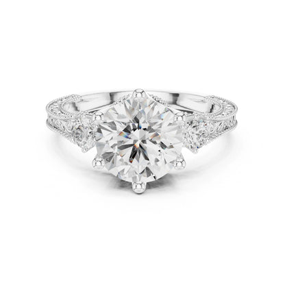 moissanite Diamond ring with intricate design on a white background