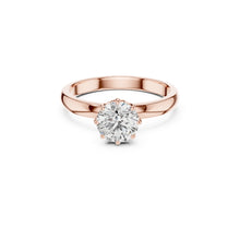 Load image into Gallery viewer, Rose gold ring with a 1ct moissanite diamond on a white background