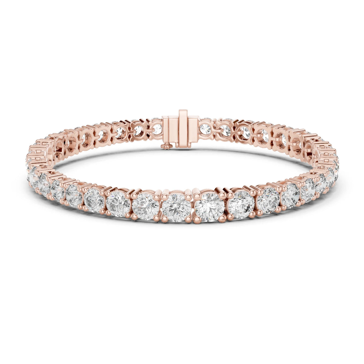 Rose gold bracelet with moissanite diamonds on a white background