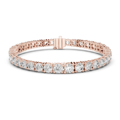 Rose gold bracelet with moissanite diamonds on a white background