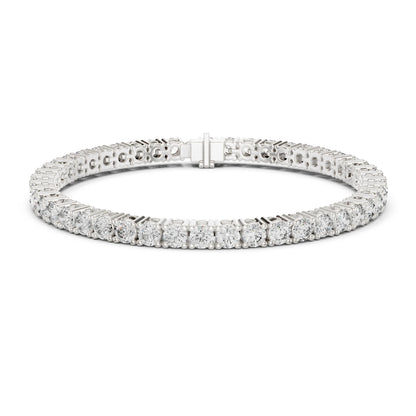 A moissanite diamond tennis bracelet in a silver-toned metal setting, shown on a plain white background.