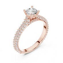 Load image into Gallery viewer, Rose gold ring with a moissanite diamond on a white background