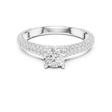 Load image into Gallery viewer, Silver ring with a moissanite diamond on a white background