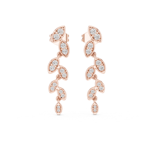 Load image into Gallery viewer, Rose gold earrings with moissanite diamond accents on a white background