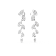 Load image into Gallery viewer, Pair of silver earrings with leaf-shaped moissanite stones on a white background