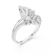 Load image into Gallery viewer, moissanite Diamond ring with a pear-shaped center stone on a white background