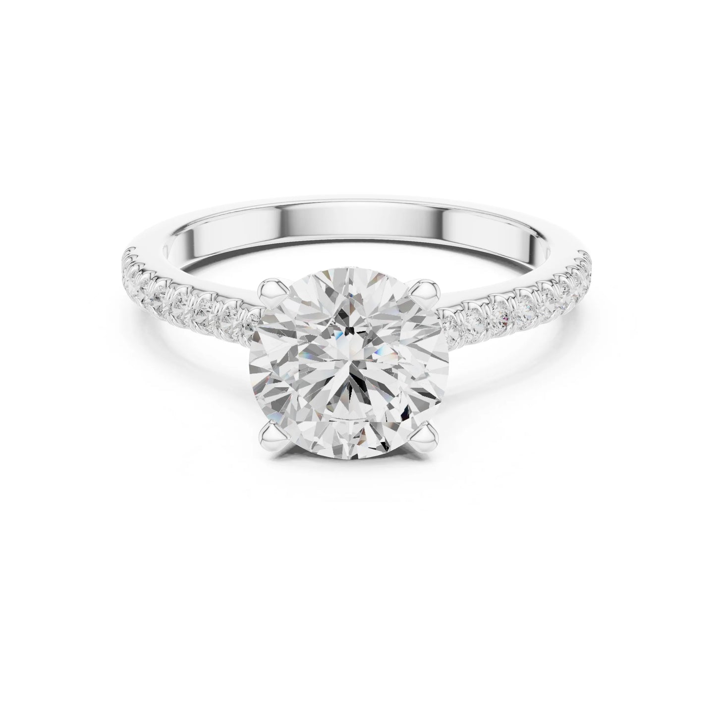 moissanite Diamond ring with a white gemstone on a white background