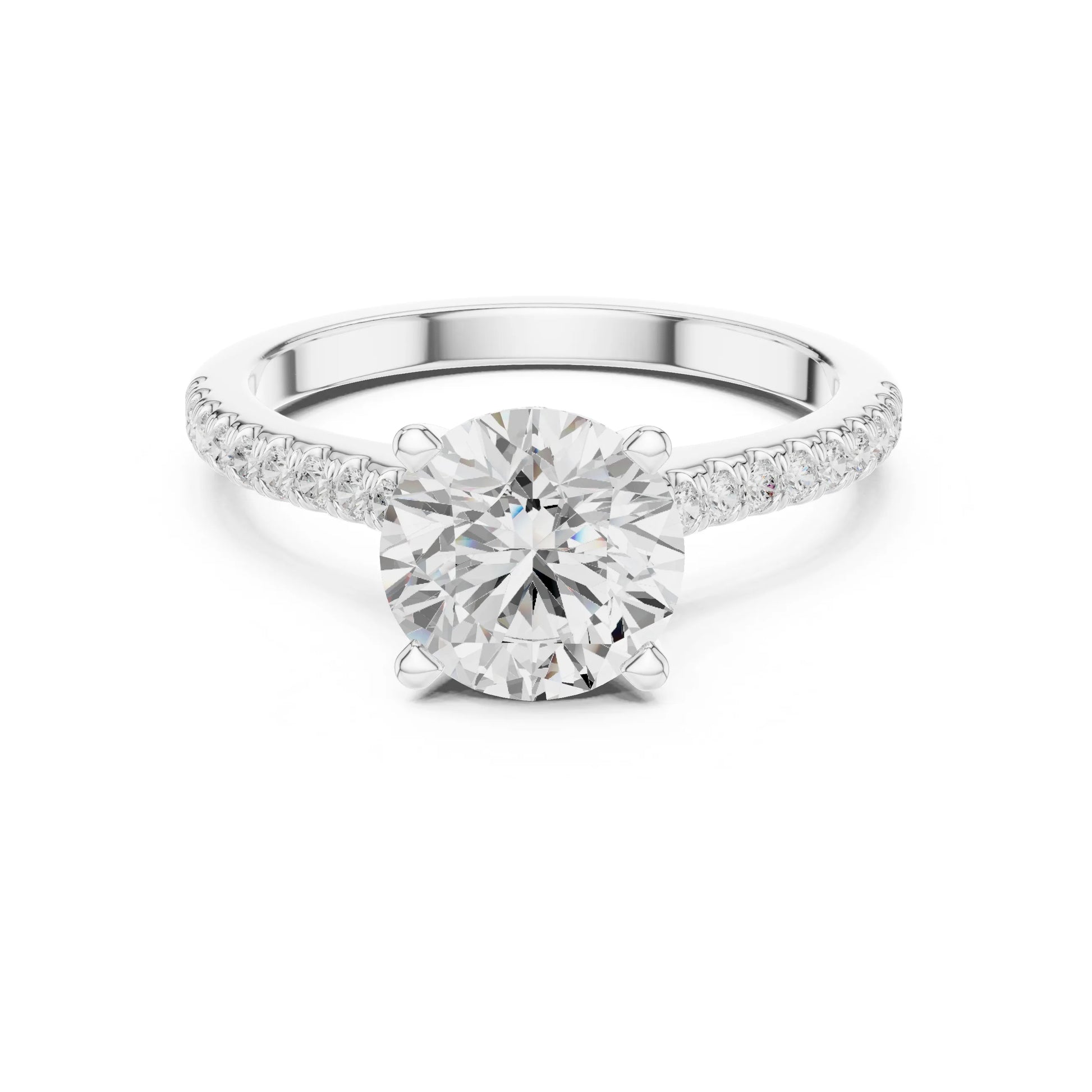 moissanite Diamond ring with a white gemstone on a white background