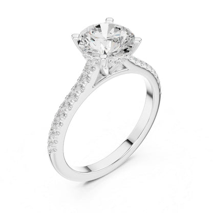 moissanite Diamond ring with a white gemstone on a white background
