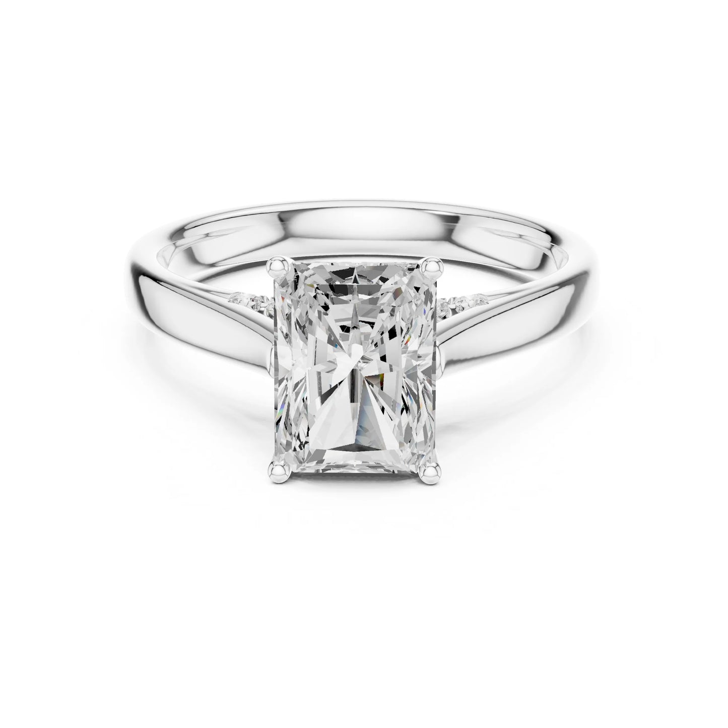 moissanite Diamond ring with a rectangular cut gemstone on a white background