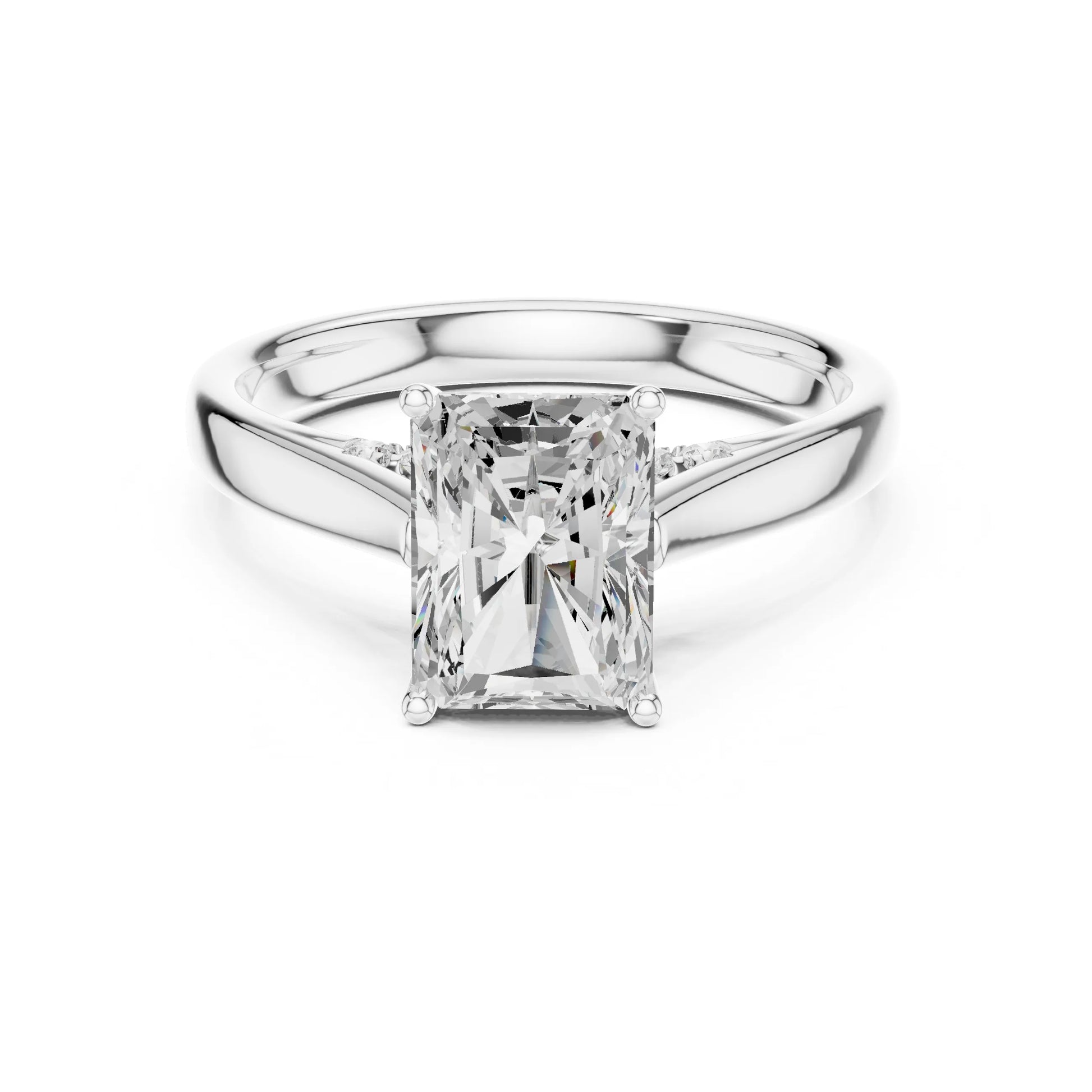 moissanite Diamond ring with a rectangular cut gemstone on a white background