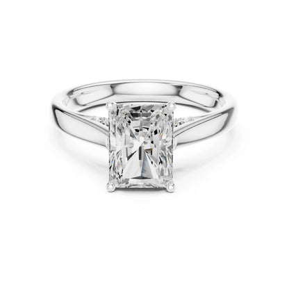 moissanite Diamond ring with a rectangular cut gemstone on a white background