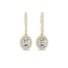 Load image into Gallery viewer, Gold earrings with clear gemstones on a white background
