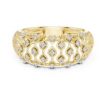 Load image into Gallery viewer, Gold ring with moissanite diamond accents on a white background