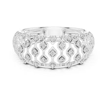 Load image into Gallery viewer, Silver ring with moissanite diamond accents on a white background