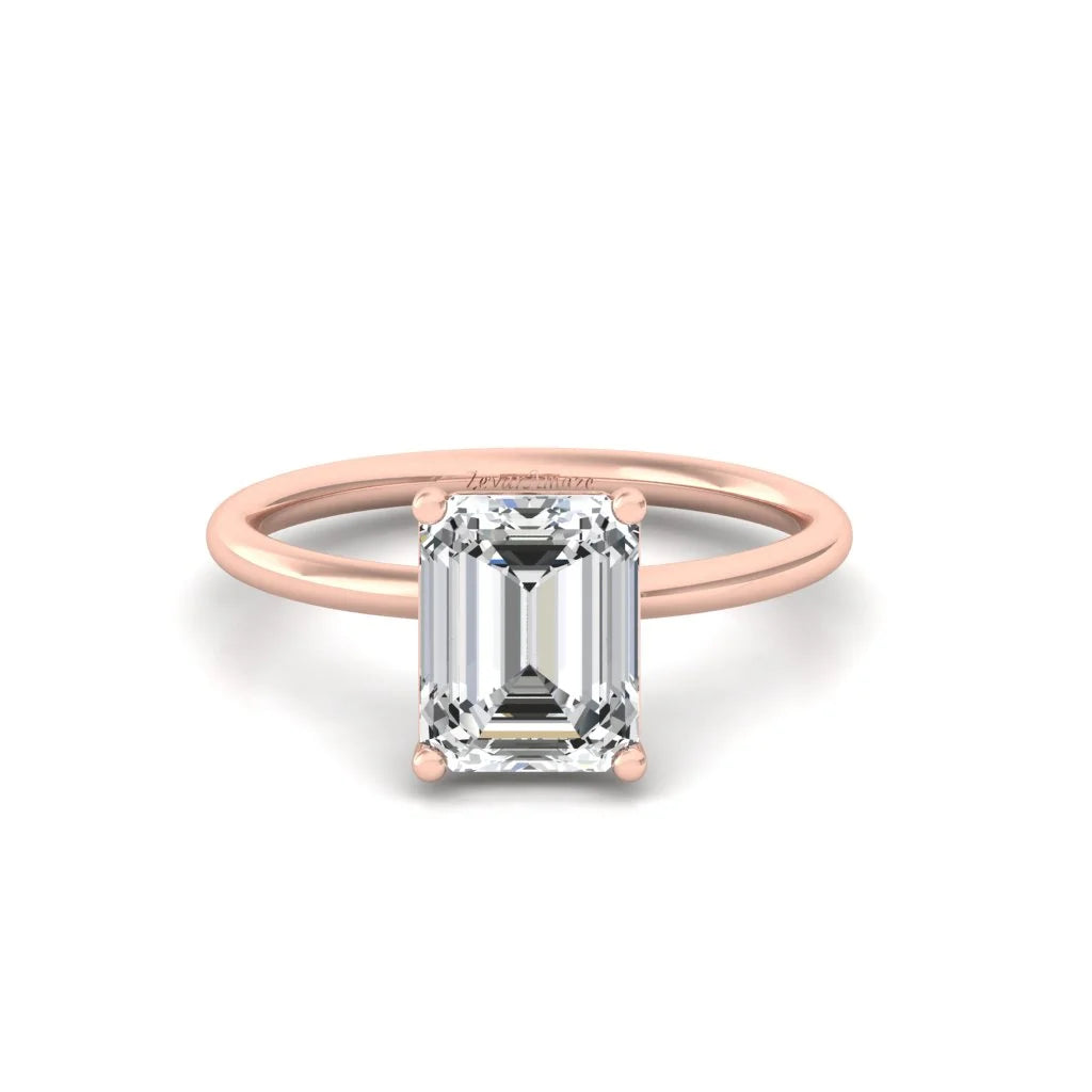 Emerald Moissanite Solitaire Diamond Silver Ring