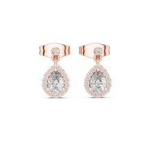 Load image into Gallery viewer, Rose gold earrings with clear moissanite gemstones on a white background