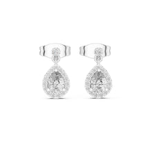 Load image into Gallery viewer, Pair of moissanite silver earrings with clear gemstones on a white background