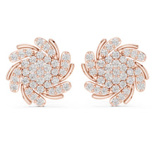 Load image into Gallery viewer, Rose gold earrings with moissanite diamond accents on a white background