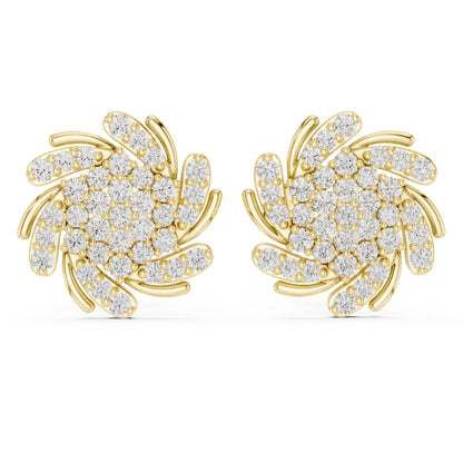 Gold earrings with moissanite diamond accents on a white background