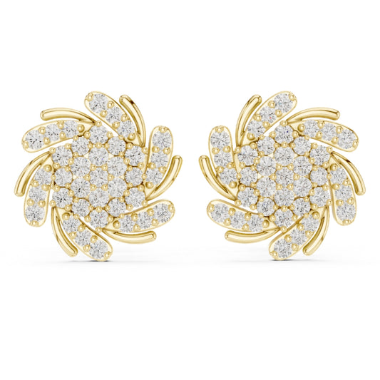 Gold earrings with moissanite diamond accents on a white background