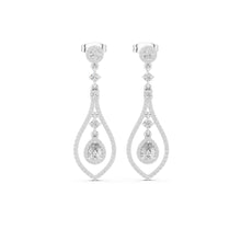 Load image into Gallery viewer, Pair of missanite silver teardrop earrings on a white background