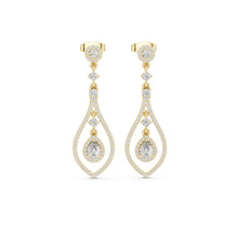 Load image into Gallery viewer, Pair of gold and moissanite diamond earrings on a white background