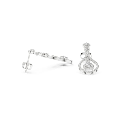Silver earrings with moissanite clear gemstones on a white background