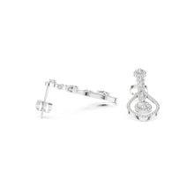 Load image into Gallery viewer, Silver earrings with moissanite clear gemstones on a white background