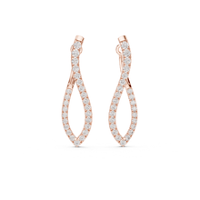 Load image into Gallery viewer, Rose gold earrings with moissanite diamond accents on a white background
