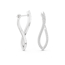Load image into Gallery viewer, Silver hoop earrings with moissanite diamond accents on a white background