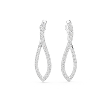 Load image into Gallery viewer, Pair of silver earrings with clear moissanite gemstones on a white background