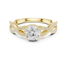 Load image into Gallery viewer, Gold ring with a moissanite diamond on a white background