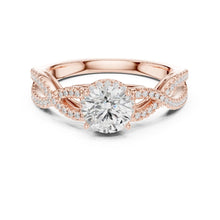 Load image into Gallery viewer, Rose gold ring with a moissanite diamond on a white background