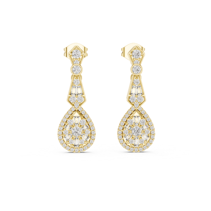 Gold finish and moissanite  diamond earrings on a white background