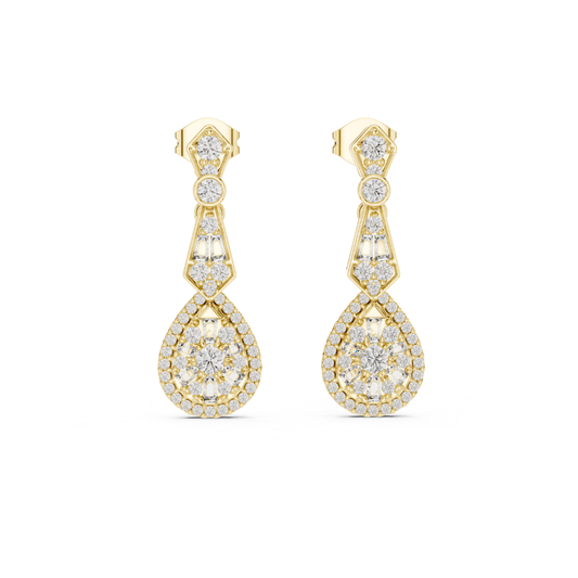 Gold finish and moissanite  diamond earrings on a white background
